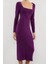 Moda Stil Fitted Kare Yaka Midi Boy Düz Vücuda Oturan Esnek Örme Elbise 1