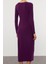 Moda Stil Fitted Kare Yaka Midi Boy Düz Vücuda Oturan Esnek Örme Elbise 2