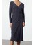 Moda Stil Regular Kruvaze Midi Boy Yaka Kuşaklı Fitted Vücuda Oturan Örme Elbise 3