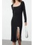 Moda Stil Slim Havuz Yaka Maxi Boy Renk Bloklu Fiyonk Detaylı Fitted Örme Elbise 1