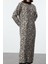 Moda Stil Regular Dik Yaka Maxi Boy Tesettür Leopar Desenli Triko Elbise 1