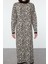 Moda Stil Regular Dik Yaka Maxi Boy Tesettür Leopar Desenli Triko Elbise 3
