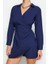 Moda Stil Regular Kruvaze Mini Boy Drape Detaylı Dokuma Elbise 2