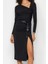 Moda Stil Slim Asimetrik Yaka Midi Boy Yırtmaçlı Örme Elbise 1