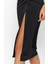 Moda Stil Slim Asimetrik Yaka Midi Boy Yırtmaçlı Örme Elbise 2