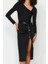 Moda Stil Slim Asimetrik Yaka Midi Boy Yırtmaçlı Örme Elbise 4