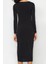 Moda Stil Slim Asimetrik Yaka Midi Boy Yırtmaçlı Örme Elbise 5