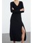Moda Stil Fitted V Yaka Maxi Boy Düz Eteği Volanlı Skater Belden Açılan Esnek Örme Elbise 4