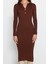 Moda Stil Slim Polo Yaka Midi Boy Triko Elbise 3