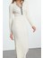 Moda Stil Slim Polo Yaka Midi Boy Renk Bloklu Triko Premium Iplik Özel Iplik Elbise 1
