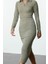 Moda Stil Fitted Polo Yaka Maxi Boy Düz Bodycone Vücuda Oturan Dokulu Düğme Detaylı Örme Elbise 4