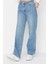 Kadın Moda Şık Kot Pantolon Geniş Paça Regular Boy Denim Mavi Düşük Bel Jeans 4
