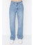 Kadın Moda Şık Kot Pantolon Geniş Paça Regular Boy Denim Mavi Düşük Bel Jeans 5
