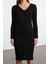 Kadın Moda Şık Midi Boy V Yaka Regular Triko Basic Elbise 1