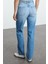 Kadın Moda Şık Kot Pantolon Geniş Paça Uzun Boy Denim Mavi Yüksek Bel Straight Jeans 5