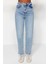 Kadın Moda Şık Kot Pantolon Dar Paça Regular Boy Denim Mavi Yüksek Bel Mom Jeans 1