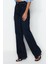 Kadın Moda Şık Kot Pantolon Geniş Paça Uzun Boy Denim Gece Mavisi Yüksek Bel Jeans 4