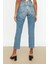 Kadın Moda Şık Kot Pantolon Boru Paça Regular Boy Denim Mavi Yırtık Detaylı Yüksek Bel Jeans 3