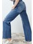Kadın Moda Şık Kot Pantolon Geniş Paça Regular Boy Denim Mavi Yırtıklı Yüksek Bel Jeans 4