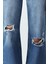 Kadın Moda Şık Kot Pantolon Geniş Paça Regular Boy Denim Mavi Yırtıklı Yüksek Bel Jeans 5