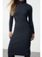 Kadın Moda Şık Midi Boy Balıkçı Yaka Regular Triko Basic Elbise 2