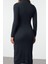 Kadın Moda Şık Midi Boy Balıkçı Yaka Regular Triko Basic Elbise 5