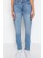 Kadın Moda Şık Kot Pantolon Boru Paça Regular Boy Denim Mavi Yüksek Bel Straight Jeans 1