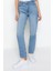 Kadın Moda Şık Kot Pantolon Boru Paça Regular Boy Denim Mavi Yüksek Bel Straight Jeans 2