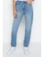 Kadın Moda Şık Kot Pantolon Boru Paça Regular Boy Denim Mavi Yüksek Bel Straight Jeans 3