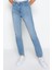 Kadın Moda Şık Kot Pantolon Boru Paça Regular Boy Denim Mavi Yüksek Bel Straight Jeans 4