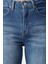 Kadın Moda Şık Kot Pantolon Boru Paça Regular Boy Denim Lacivert Yırtmaçlı Yüksek Bel Jeans 4