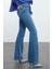 Kadın Moda Şık Kot Pantolon Ispanyol Paça Uzun Boy Denim Mavi Yüksek Bel Jeans 3