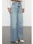 Kadın Moda Şık Kot Pantolon Geniş Paça Uzun Boy Denim Mavi Yüksek Bel Ekstra Palazzo Jeans 1