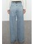 Kadın Moda Şık Kot Pantolon Geniş Paça Uzun Boy Denim Mavi Yüksek Bel Ekstra Palazzo Jeans 5