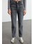 Kadın Moda Şık Kot Pantolon Geniş Paça Uzun Boy Denim Antrasit Yüksek Bel Straight Jeans 1