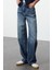 Kadın Moda Şık Kot Pantolon Geniş Paça Regular Boy Denim Lacivert Yüksek Bel Straight Jeans 2