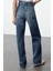 Kadın Moda Şık Kot Pantolon Geniş Paça Regular Boy Denim Lacivert Yüksek Bel Straight Jeans 5