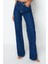 Kadın Moda Şık Kot Pantolon Geniş Paça Uzun Boy Denim Mavi Yüksek Bel Jeans 4