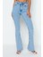 Kadın Moda Şık Kot Pantolon Ispanyol Paça Uzun Boy Denim Mavi Yüksek Bel Jeans 2