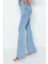 Kadın Moda Şık Kot Pantolon Ispanyol Paça Uzun Boy Denim Mavi Yüksek Bel Jeans 4