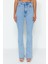 Kadın Moda Şık Kot Pantolon Ispanyol Paça Uzun Boy Denim Mavi Yüksek Bel Jeans 5