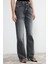 Kadın Moda Şık Kot Pantolon Boru Paça Regular Boy Denim Gri Yüksek Bel Jeans 1
