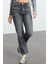 Kadın Moda Şık Kot Pantolon Geniş Paça Uzun Boy Denim Antrasit Yüksek Bel Straight Jeans 3