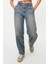 Kadın Moda Şık Kot Pantolon Geniş Paça Regular Boy Denim Solukli Vintage Düşük Bel Skater Jeans 3