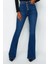 Kadın Moda Şık Kot Pantolon Geniş Paça Uzun Boy Denim Mavi Önden Düğmeli Yüksek Bel Jeans 2