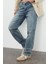 Kadın Moda Şık Kot Pantolon Boru Paça Regular Boy Denim Mavi Soluk Vintage Normal Bel Straight Jeans 3