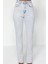 Stil Kadın Moda Denim Kot Pantolon Regular Boru Paça Mavi Yırtmaçlı Yüksek Bel Jeans 1