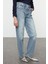 Stil Kadın Moda Denim Kot Pantolon Uzun Boru Paça Mavi Normal Bel Straight Jeans 4