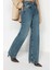 Stil Kadın Moda Denim Kot Pantolon Uzun Geniş Paça Mavi Soluk Vintage Yüksek Bel Jeans 1