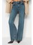 Stil Kadın Moda Denim Kot Pantolon Uzun Geniş Paça Mavi Soluk Vintage Yüksek Bel Jeans 2